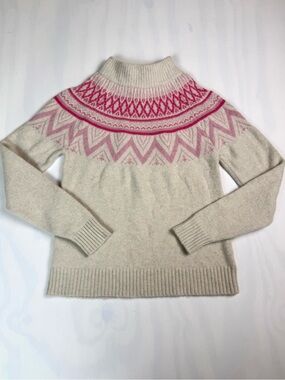 Tabitha Webb Lambswool Fair Isle‎ Nordic Mock Neck Sweater Pink Cream M